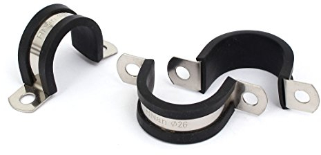 Sourcingmap 26mm Dia EPDM Rubber Lined U Shaped Pipe Tube Wire Clamps Clips 3pcs