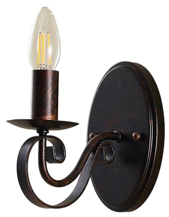 Lucande Wandleuchte, Wandlampe Innen Caleb (Landhaus Vintage Rustikal) in Braun aus Metall (1 flammig E14) - Wandstrahler Wandbeleuchtung Schlafzimmer/Wohnzimmer Flurleuchte