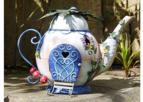 Fairy Teapot House Opening Doorways Garden Ornament Elf Metal Home Sculpture Indoor Outdoor Decor Gift NEW (Fairy Teapot House)