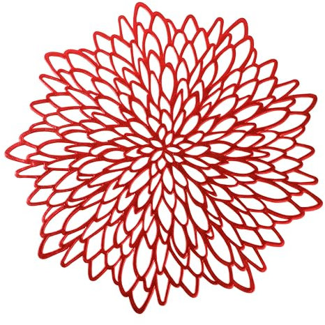 6 Paar rote Tischsets Untersetzer, 12 Stück, metallisch glänzend, gepresstes Vinyl, rundes Blatt, dekorativ für Weihnachten Valentinstag Hochzeiten Feiertage Feiern, Snowkingdom