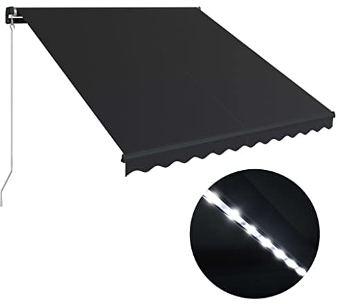 vidaXL Markise Einziehbar mit LED Manuell Gelenkarmmarkise Balkonmarkise Sonnenschutz Sichtschutz Terrasse Balkon 350x250cm Anthrazit