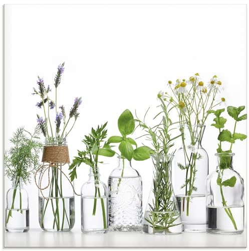 ARTLAND Spritzschutz Küchenrückwand Küche Herd Glas mit Motiv 60x60 cm Desgin Modern Kräuter Pflanzen Blumen Basilikum Lavendel Gewürze H9KE