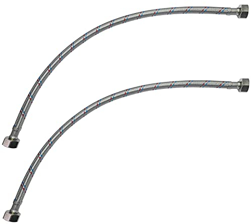 AERZETIX - C50981 - Lot de 2 - Tuyau de raccordement flexible - 500mm - 1/2 Femelle/Femelle - robinet mitigeur sanitaire cuisine salle de bain plomberie