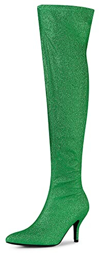 Allegra K - Stivali alti da donna con punta glitterata e tacco a spillo, Verde, 38 EU