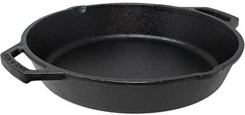 GK Global Kitchen Cast Iron Pan Skillet Double Handle Cast Iron Frying Pan Griddle Grill Round Skillet Cast Iron Kadai Karahi Indian Kadhai Heavy Duty Stovetop Cookware, Black, 26cm