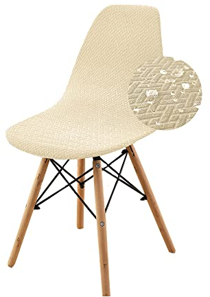 Highdi Wasserdichter Twill-Jacquard Stuhlhussen Schalenstuhl Bezug Stretch Universal Esszimmerstühle Bezug Abnehmbar Waschbar Stuhlbezug Wohnzimmer Büro Küchenstühle Husse (Beige,2 Stück)