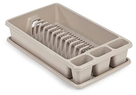 CABLEPELADO Escurreplato de plastico, Escurridor de Platos, Escurridor Fregadero 2 módulos, con Bandeja Anti-Goteo, Plástico, 45 cm de Ancho x 26.5 cm de Fondo x 9 cm de Altura, Beige