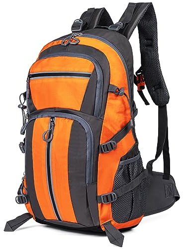 GreenTaya 40L Wanderrucksack Große Trekkingrucksack Herren Wasserdichte Outdoor Wandern Rucksack mit Reflexstreifen Atmungsaktivem Reiserucksack für Camping Hiking Radfahren Klettern(Orange)
