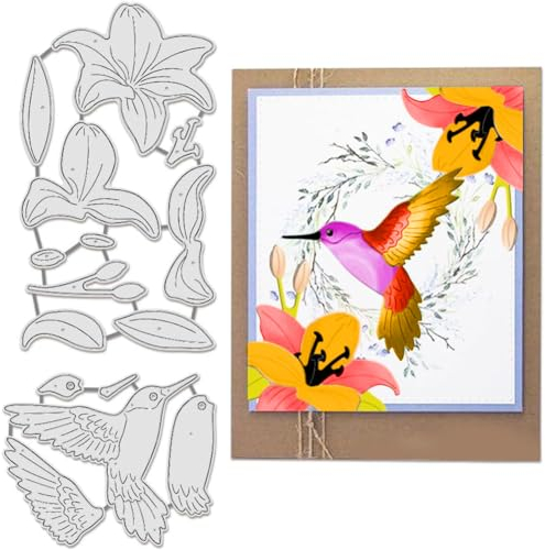 BENECREAT Metall-Stanzformen für Kolibri, Lilienblätter, Stanzschablonen, Prägeschablonen für Papierkarten, Dekoration, DIY, Scrapbooking, Album, Basteln, Dekoration, 2 Stück