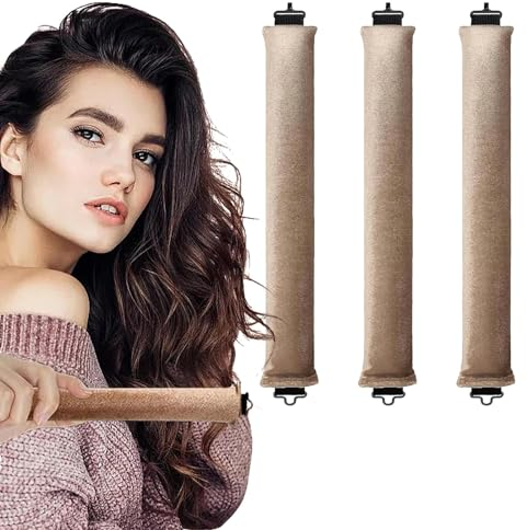 3 Stück Hitzefreie Lockenwickler, Heatless Curls Band, Lockenwickler Über Nacht mit Haken, Overnight Blowout Locken Ohne Hitze, Lockenwickler Heatless Curls für Alle Haartypen (Khaki)