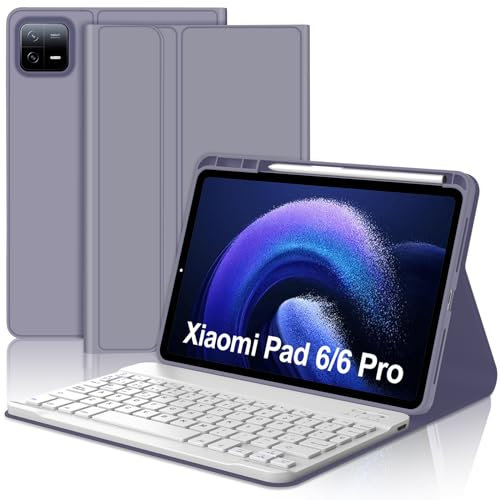 JADEMALL Funda con Teclado para Xiaomi Pad 6/6 Pro 11, Teclado Bluetooth Inalámbrico Desmontable Magnético con Funda Protectora Delgada para Tablet Xiaomi Pad 6/6 Pro 2023 11 Pulgadas, Púrpura