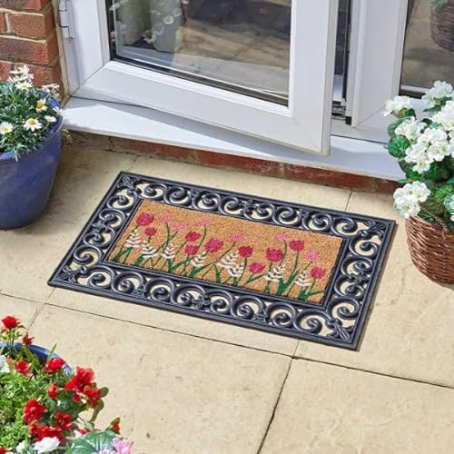Garden Mile Decoir Insert Mat - Non Slip – Natural Coir 23x53cm Easy Clean Door Mat - Indoor Dirt Trapper Super Absorbent Door Mats Outdoor (Blooms)