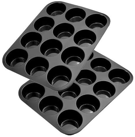 Fahibin 2pcs Bandejas para Hornear Muffin, Bandejas para hornear magdalenas,Muffins Recubrimiento Antiadherente Molde para 12 Muffins para Cupcakes, Brownies, Pasteles, Pudines