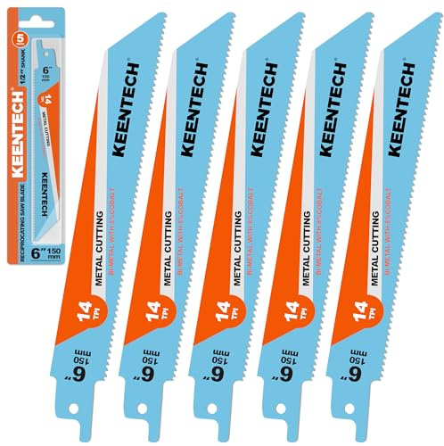 KEENTECH 150mm Bi-Metal Reciprocating Saw Blade, 14 TPI, for Cutting Sheet Metal, Profiles or Piping, Compatible with Milwaukee Sawzall and Other Reciprocating Saws (5-Pack)
