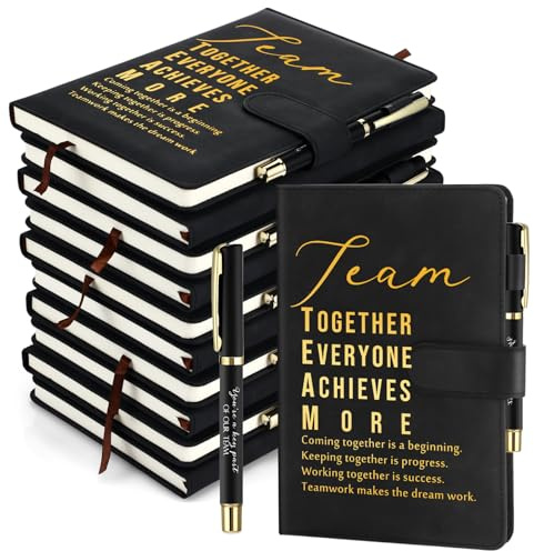 Kosiz Notizbuch-Stifte für Mitarbeiter, Schwarz, 20 Stück | 10 Set Team A5 Leder-Notizbuch, inspirierender Tagebuch-Stift, Dankeschön-Geschenk für Männer, Frauen, Kollegen, Büro