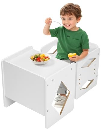 VEVOR Juego de Mesa y Silla Montessori para Destete, Silla Montessori de Altura Ajustable y Mesa de Actividades 392 x 300 x 381 mm para Leer, Comer y Jugar para Niños de 1 a 5 Años, Color Blanco