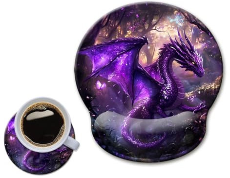 HOPONY Mouse Pad with Wrist Rest,Ergonomic Mouse Pads Wrist Support for Desk,Large Mousepad for Wireless Mouse Gaming Laptop Work Home Desk Accessories Office Supplies Decor,9 x 10 in,Purple Dragon
