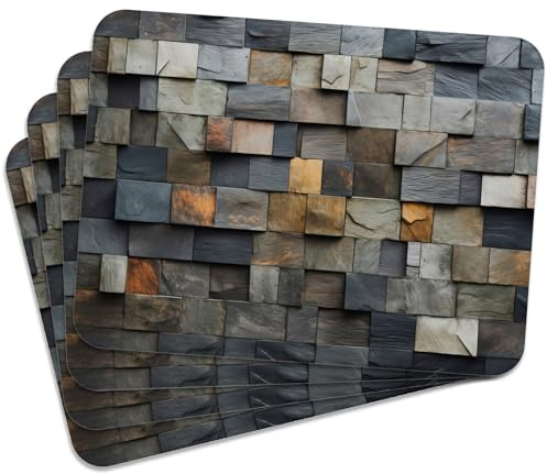 MG Design Set aus 4 Kork-Platzsets – Stone Mosaic – 30 x 40 cm – hitzebeständig & abwischbar, mit Korkrückseite