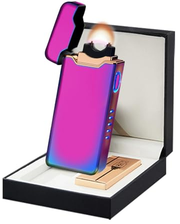 SKRFIRE Lichterfeuerzeug Coole Feuerzeug USB Wiederaufladbar Metallkörper Starkes Flammen Akkustandanzeige Sturmfest Feuerzeuge Personalisiertes Feuerzeuge für Outdoor Geschenk (Farbe)
