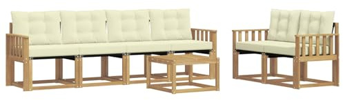 vidaXL Outdoor-Sofagarnitur mit Kissen 7 pcs Weiß und Creme, Gartenmöbel, modernes Outdoor-Sofa, Robustes Terrassenset, Bequeme Sitzgelegenheit für deinen Außenbereich