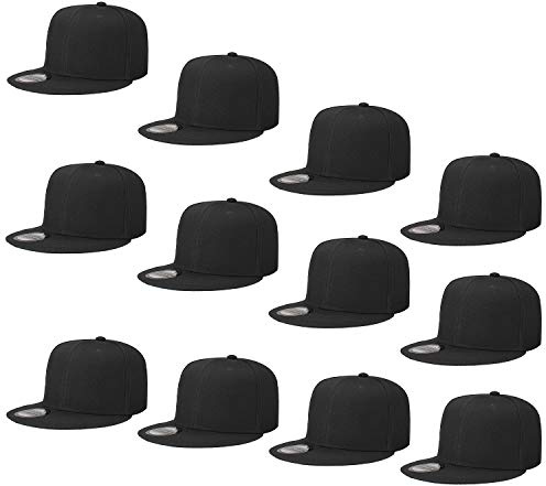 Falari Wholesale 12er-Pack Kappe mit Druckknopfverschluss, Hip-Hop-Stil, flache Krempe, einfarbig, verstellbare Größe