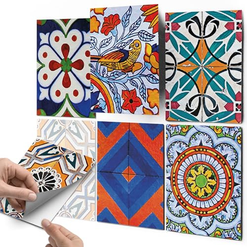 CREATISTO Mosaik-Fliesen Fliesensticker Fliesenfolie - Klebefolie Aufkleber für Wand-Fliesen I Klebefliesen Deko Folien Ornament für Bad u. Küche (15x20 cm I 12 -Teilig)