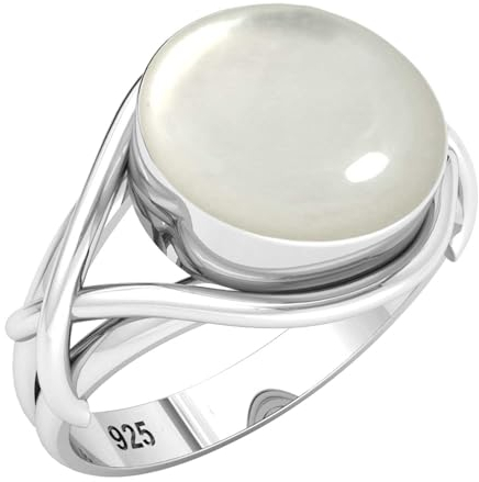 Jeweloporium 925 Sterling Silber Ringe für Damen Größe 53(16.9) Weiß Natürlich Perlmutt mit Stein Jahrgang Silber Ringe das Erntedankfest Geschenk Solitär Schmuck