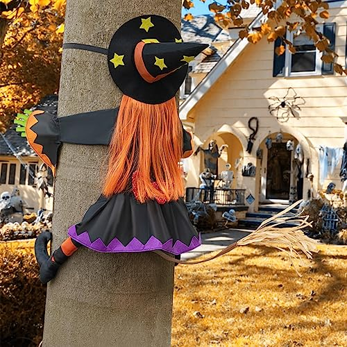 Halloween Deko Abstürzende Hexe in Baum, Halloween Dekoration 37 * 43 IN Crashing Witch Decor - Halloween Baumstämme oder Säulen Dekor Halloween Hexen Requisite Halloween Deko Outdoor