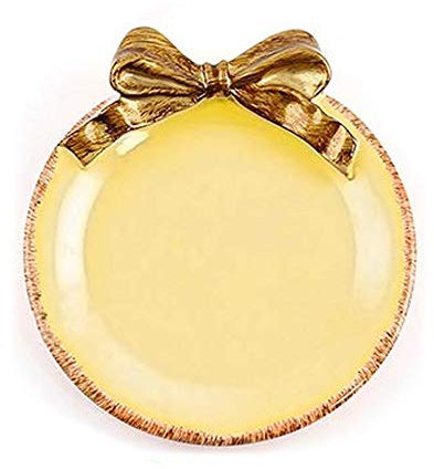 FABSELLER Resin Cake Dish Round Cake Dessert Plate Fruit Dish Jewelry Ring Storage Trays Cosmetics Holder Home Wedding Party Tabletop Organizer, Yellow