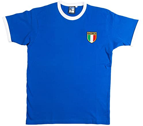 Italy 1960s Retro Football T Shirt Embroidered Logo (L) Royal/White