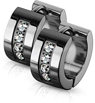 Bungsa Kristall-Creolen breit für Damen aus 316L Edelstahl 7 mm (schwarz)