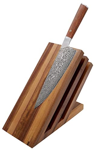 Zayiko exklusiver hochwertiger Design Messerblock Messerbrett Fächer ohne Messer für bis zu 6 Kochmesser unterschiedlicher Größe I Italienisches Design aus massivem Nussbaum mit starken Magneten