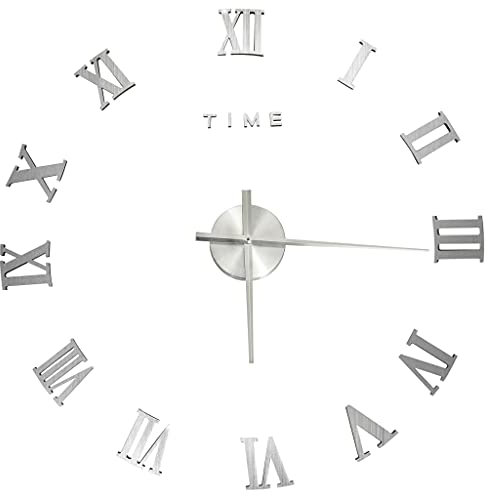 vidaXL 3D Wanduhr Modernes Design Dekorativ Extragroß Deko Wand Uhr Wandtattoo Dekoration Analoguhr Wohnzimmer DIY Eva Silbern 100cm XXL