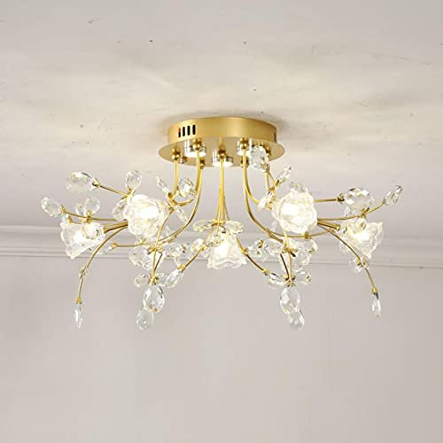 Amerikaner Kreativ Leichter Luxus Kristalllicht,Für Wohnzimmer Abendessen Schlafzimmer Deckenleuchte Für Den Haushalt,G4 Europäisch Kristall Deckenlicht-Golden. 55 * 33cm