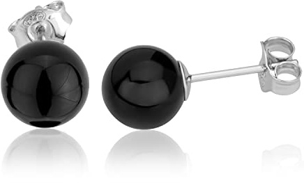 NKlaus Ohrstecker Onyx, 925 Sterlingsilber, rhodiniert, 8mm, 2 Stück | anlaufgeschützt; Damen; rund; Durchmesser: 8,0mm