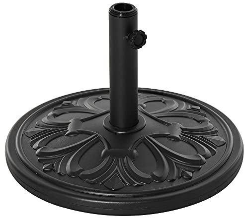Outsunny Base per Ombrellone Rotonda in HDPE con Disegno Floreale, Basamento da 13kg con Supporto per Pali da 35-38-48mm, Nero