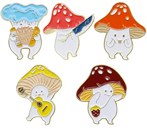The Lord of the Tools Lot de 5 broches en émail en forme de champignon pour sac à dos, vêtements, chapeaux, décorations 5 styles