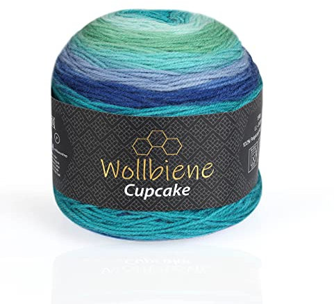Wollbiene Cupcake Wolle zum Stricken 150g Strickwolle 150 Gramm Häkeln Babywolle Wolle Farbverlaufswolle (blau türkis grün 3090)