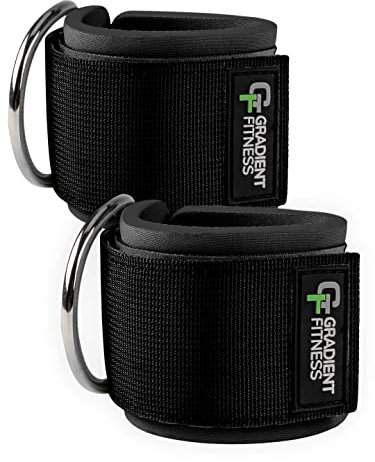 Gradient Fitness Ankle Straps (2 Pack) | Ankle Strap & Bands for Cable Machine, Gym Attachments (Black)