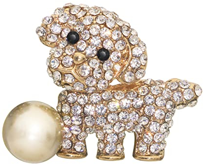 KristLand Hunde Brosche Kristall Tiere Brosche Corsage Art Deco Mode Süßes Hündchen mit Perle Brosche Geburtstag Partygeschenk für Frauen Damen Mädchen