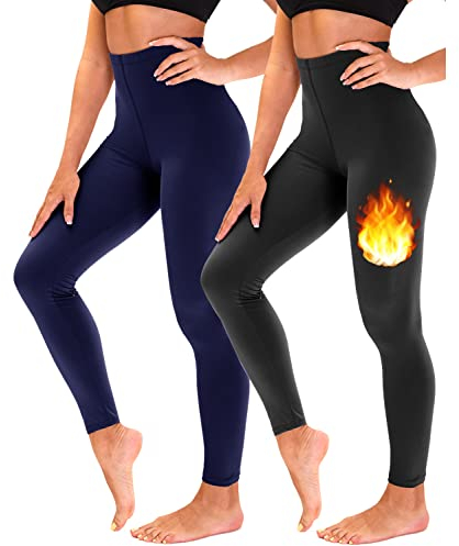 TNNZEET 3er Pack Leggings Damen 3/4 mit Taschen Capri für Sport, High Waist 7/8 Caprihose Sporthose für Gym (Schwarz/Marineblau,L-XL)