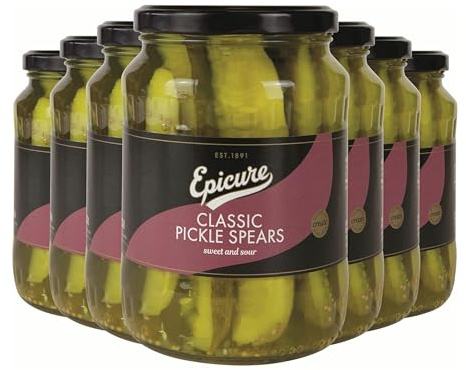 Epicure Classic Sweet & Sour Pickle Spears, 670 g (6-Pack) | Deliciously Balanced Sweet & Tangy Flavours, Versatile Snack Option, Easy to Store