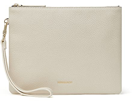 Doris&Jacky Clutch-Geldbörse aus Lammleder für Damen, groß, weich, Designer-Geldbörse mit Riemen, 2-Rindsleder, Weiß, Clutch aus Leder mit Handgelenk