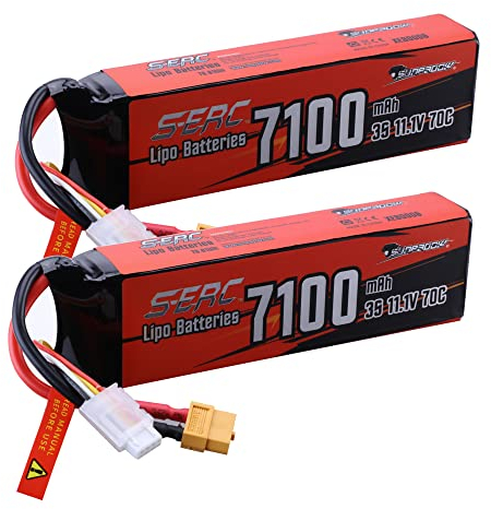 SUNPADOW Lot de 2 batteries Lipo RC 3S - 11,1 V - 70 C - 7100 mAh - Avec prise XT60 - Pour voiture, camion, char, drone, avion, course, loisirs