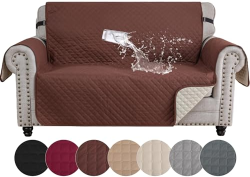 YSTELLAA 100% Wasserdicht Sofa Überzug 2 Sitzer, Couch Bezug Rutschfes, Waschbar Couchüberzug, Sofabezug Mit Armlehnen, Universal Sofa Covers Für Katze Hund, Mit Gummiband, Kaffee