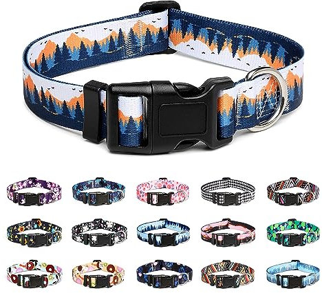 Mercano Hundehalsband Verstellbares, Weich Nylon Komfort & Robuster Gemustertes Hunde Halsband für Kleine Mittlere Große Hunde Welpen Katzen (L, Sonnenuntergangstal)