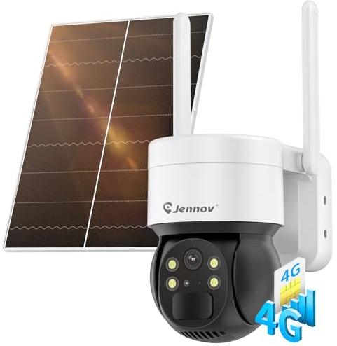 Jennov 3G/4G LTE Überwachungskamera Aussen Solar mit SIM Karte, 2K 3MP PTZ IP Kamera Outdoor Akku, 355°/90° Schwenkbar, Farb-Nachtsicht, 2-Wege-Audio, PIR Erkennung, IP65