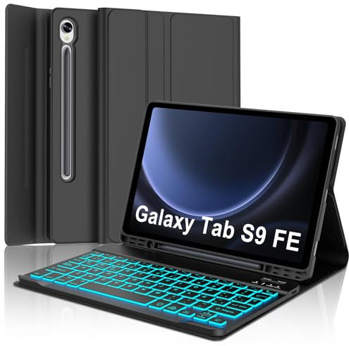 IVEOPPE Teclado Samsung Galaxy Tab S9 FE 10.9/S10 FE 10.9/S9 11, Funda Teclado España Ñ Retroiluminación Bluetooth Inalambrico Desmontable para Samsung Galaxy Tab S10 FE/S9 FE 10.9/S9 11, Negro