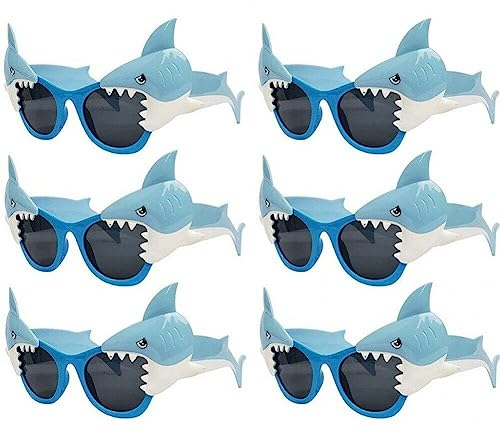 Vepoty Kinder-Cartoon-Brillen, 6 Stück, Kunststoff, Hai-Party-Brillen, lustige Sonnenbrillen, Ozean-Motto-Partyzubehör für Jungen und Mädchen