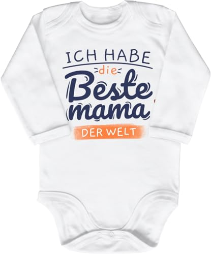 Blauer-Storch Baby Body in Weiß Meine Mama ist die Beste Mama der Welt Spruch Geschenk zur Geburt Geburtstag für die Mutter für Kleinkind Langarm Bio Baumwolle